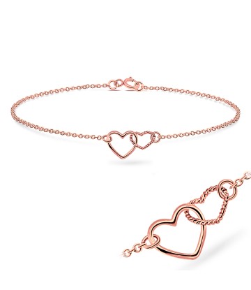 Rose Gold Plated Dual Hearts Silver Bracelet BRS-42-RO-GP